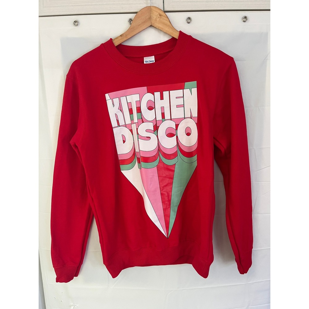 Kitchen Disco Graphic Red Crewneck Sweatshirt Womens Small Retro Pullover